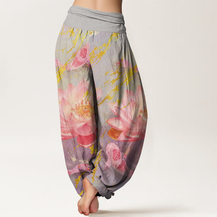 Buddha Stonesコットンカジュアル蓮の花鯉柄レディースハーレムパンツ - image 1