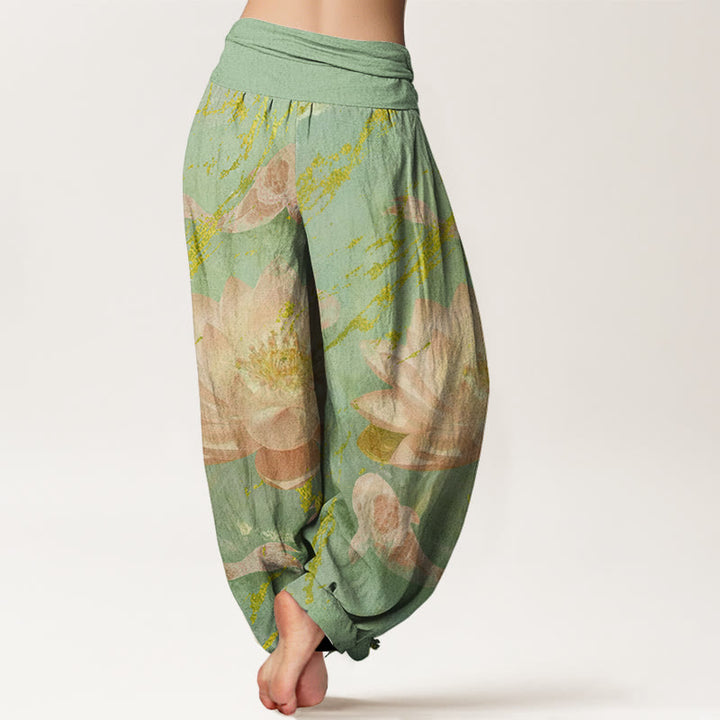 Buddha Stonesコットンカジュアル蓮の花鯉柄レディースハーレムパンツ - image 5