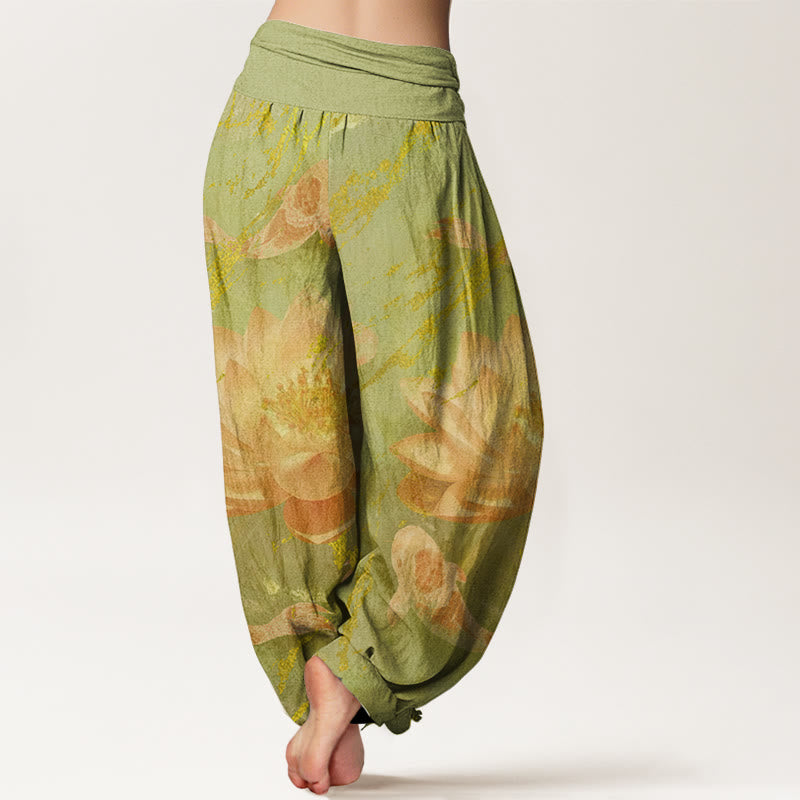 Buddha Stonesコットンカジュアル蓮の花鯉柄レディースハーレムパンツ - image 8