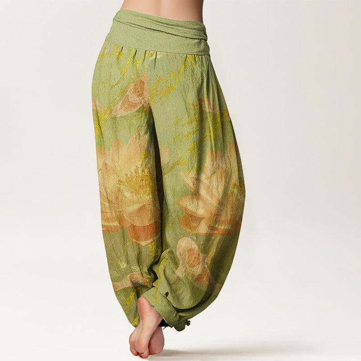 Buddha Stonesコットンカジュアル蓮の花鯉柄レディースハーレムパンツ - image 8