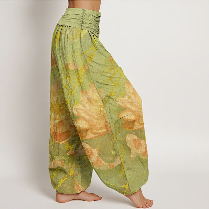 Buddha Stonesコットンカジュアル蓮の花鯉柄レディースハーレムパンツ - image 9