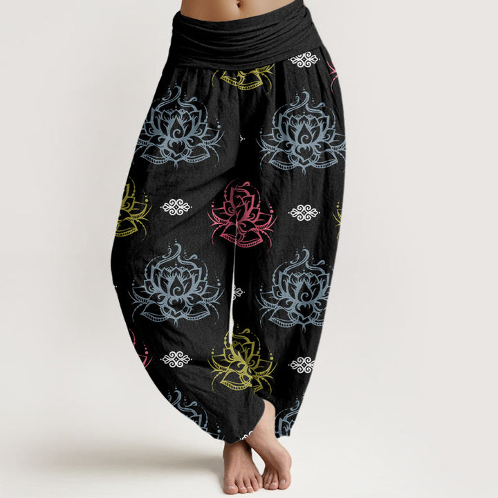 Buddha Stonesカジュアル各種カラー蓮の花柄レディースハーレムパンツ - 黒 - US22、 UK/AU26、 EU54 (6XL) - image 1