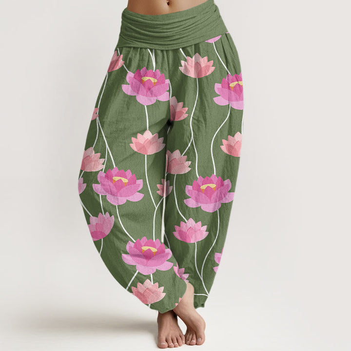 Buddha Stonesコットンカジュアル蓮の花柄レディースハーレムパンツ - フォレストグリーン - US22、 UK/AU26、 EU54 (6XL) - image 4