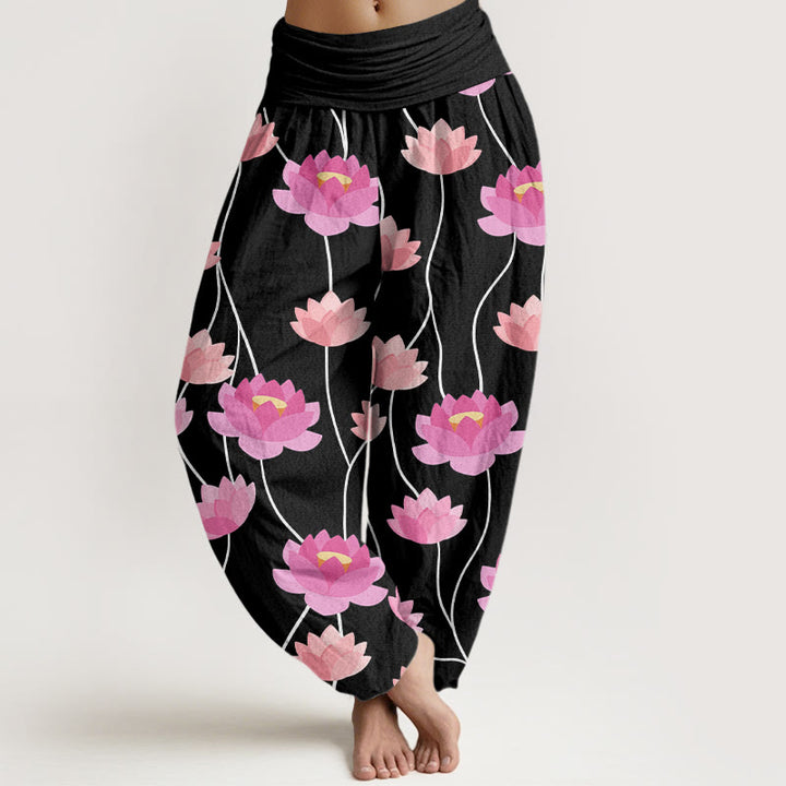 Buddha Stonesコットンカジュアル蓮の花柄レディースハーレムパンツ - 黒 - US22、 UK/AU26、 EU54 (6XL) - image 7