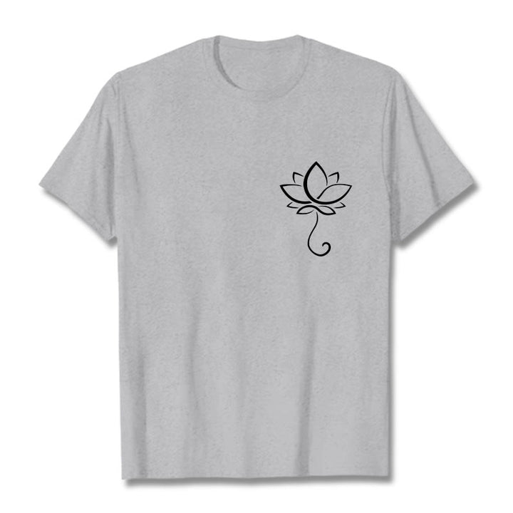 Buddha Stonesカジュアル 無地 蓮の花柄 Tシャツ - ライトグレー - 2XL - image 20