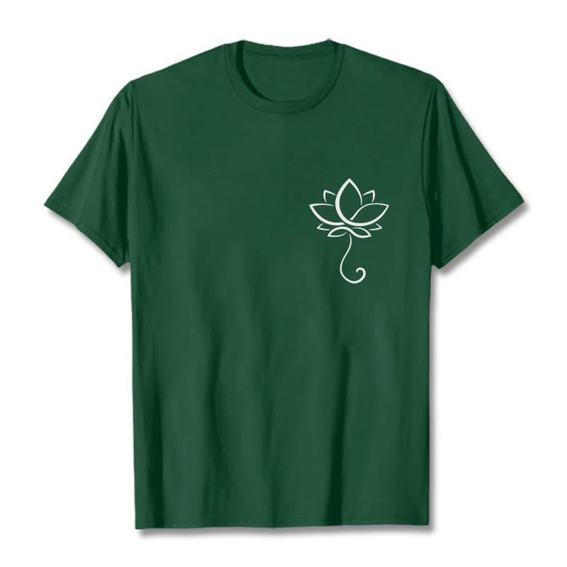 Buddha Stonesカジュアル 無地 蓮の花柄 Tシャツ - フォレストグリーン - 2XL - image 1