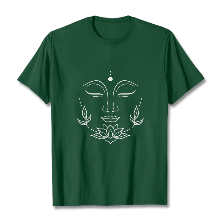 Buddha Stonesカジュアル 仏陀の顔 蓮の花柄 Tシャツ - フォレストグリーン - 2XL - image 11