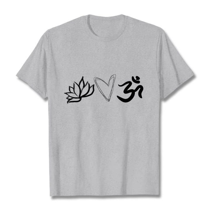 Buddha Stonesカジュアル ロータス ハート柄 オムシンボル サンスクリット コットンTシャツ - ライトグレー - 2XL - image 20