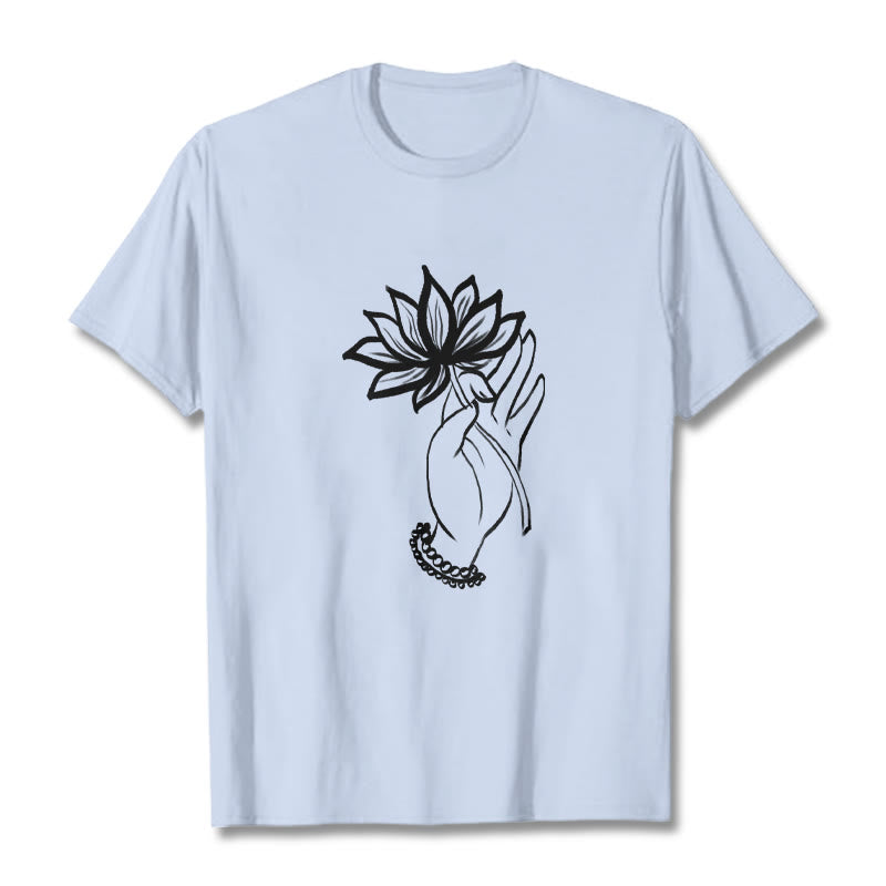 Buddha Stonesと蓮の花柄コットンTシャツ - ライトシアン - 2XL - image 19