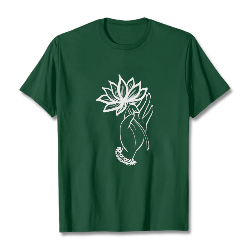 Buddha Stonesと蓮の花柄コットンTシャツ - フォレストグリーン - 2XL - image 11