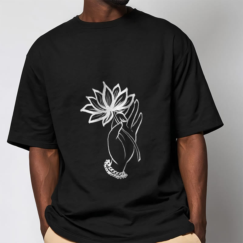 Buddha Stonesと蓮の花柄コットンTシャツ - image 2