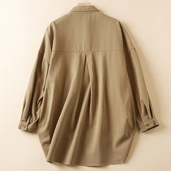 Buddha Stones秋 不規則なデザイン 長袖 レディース コットンリネン ラペルジャケット ポケット付き - image 1