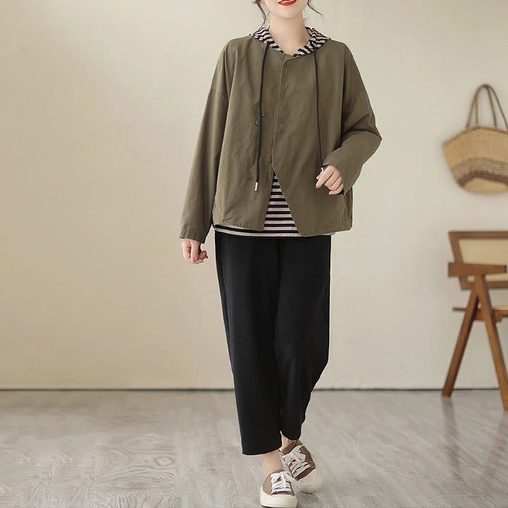 Buddha Stones春 無地 アシンメトリーデザイン 長袖 レディース コットンリネン ジャケット ポケット付き - image 17