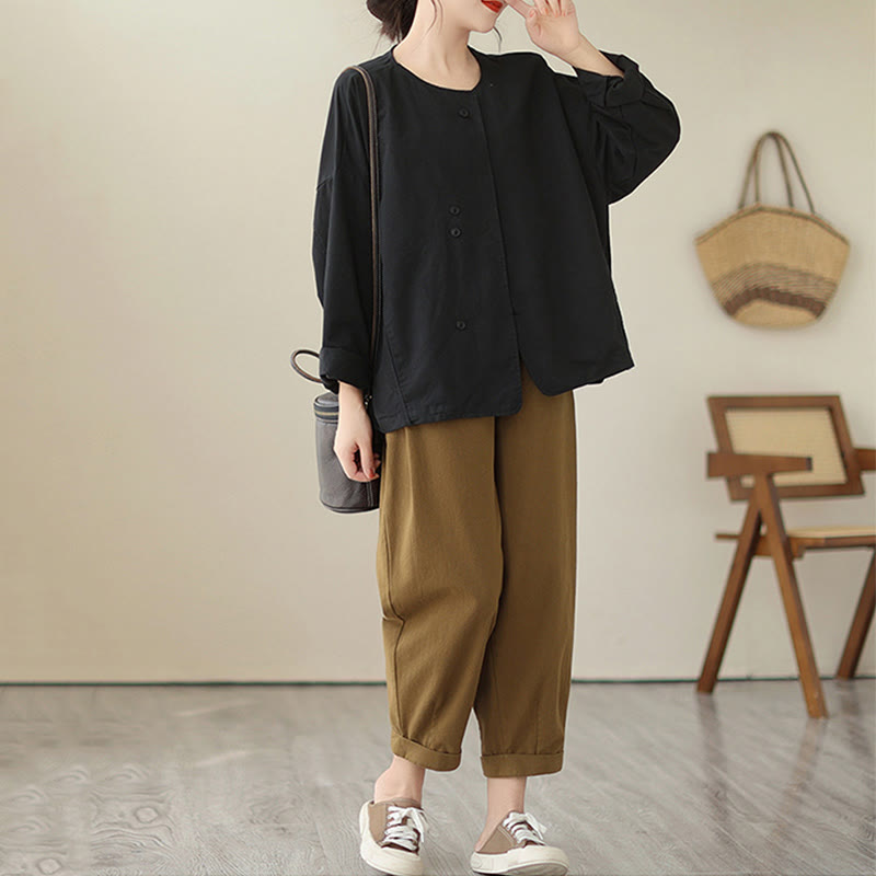 Buddha Stones春 無地 アシンメトリーデザイン 長袖 レディース コットンリネン ジャケット ポケット付き - image 24