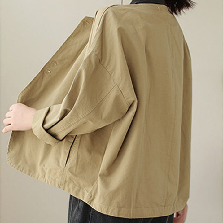 Buddha Stones春 無地 アシンメトリーデザイン 長袖 レディース コットンリネン ジャケット ポケット付き - image 1