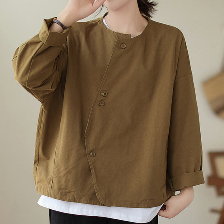 Buddha Stones春 無地 アシンメトリーデザイン 長袖 レディース コットンリネン ジャケット ポケット付き - image 6