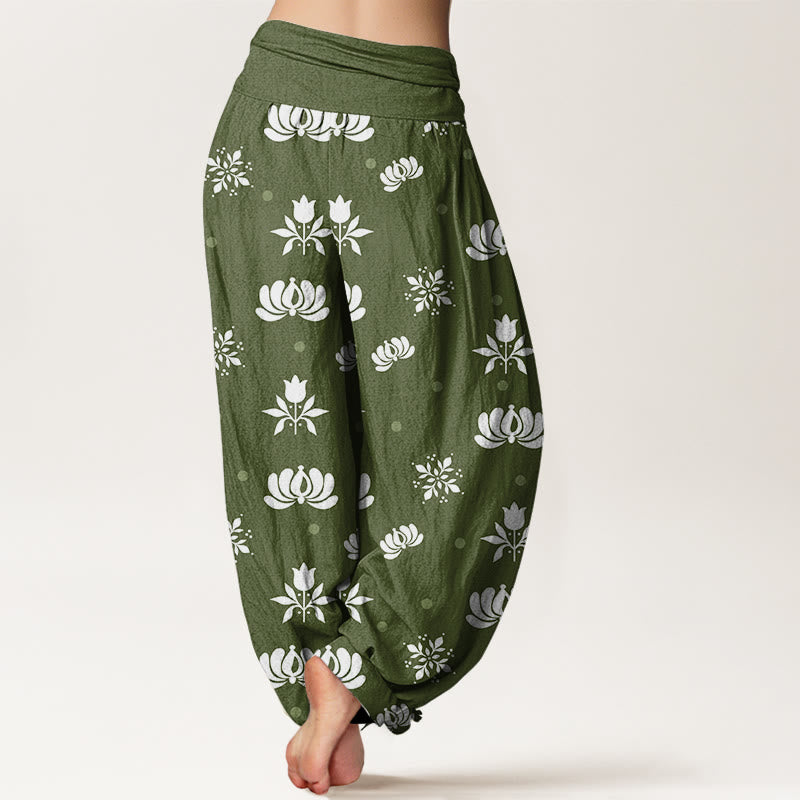 Buddha Stonesカジュアル ロータス スモールドット柄 レディース 伸縮性ウエスト ハーレムパンツ - image 7