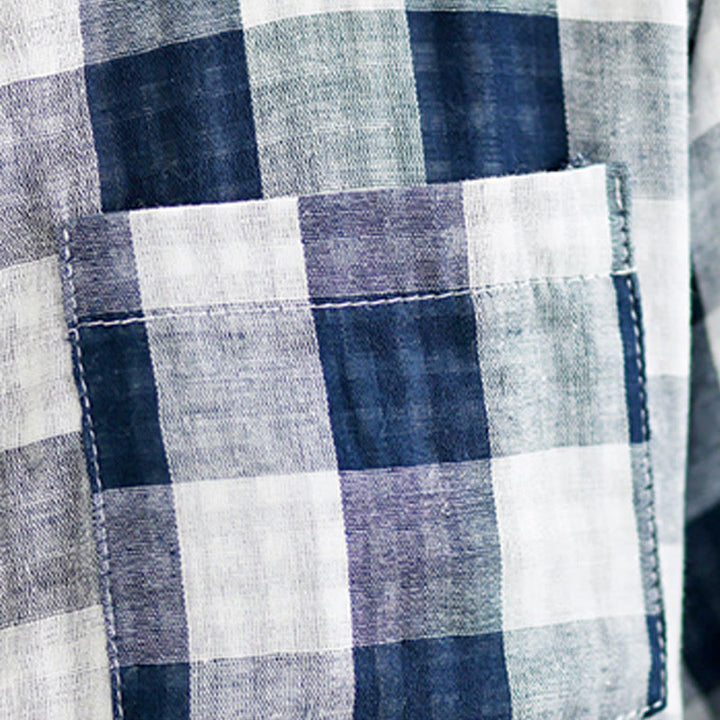 Buddha Stonesチェック柄半袖コットンリネンミディドレス（ポケット付き） - image 14