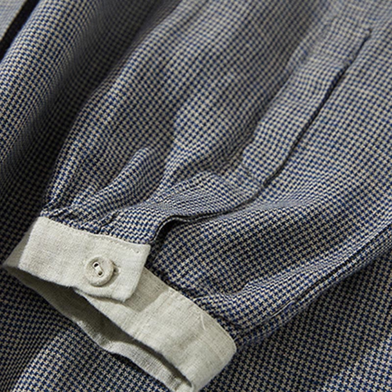 Buddha Stones Commute DimGray チェック柄 ランタン 長袖 コットンリネン ミディドレス ポケット付き - image 5