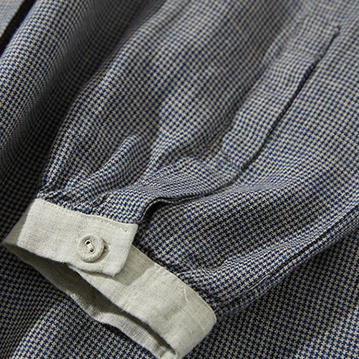 Buddha Stones Commute DimGray チェック柄 ランタン 長袖 コットンリネン ミディドレス ポケット付き - image 5