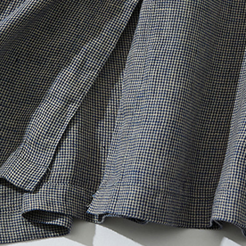 Buddha Stones Commute DimGray チェック柄 ランタン 長袖 コットンリネン ミディドレス ポケット付き - image 8