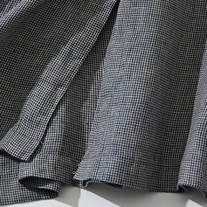 Buddha Stones Commute DimGray チェック柄 ランタン 長袖 コットンリネン ミディドレス ポケット付き - image 8