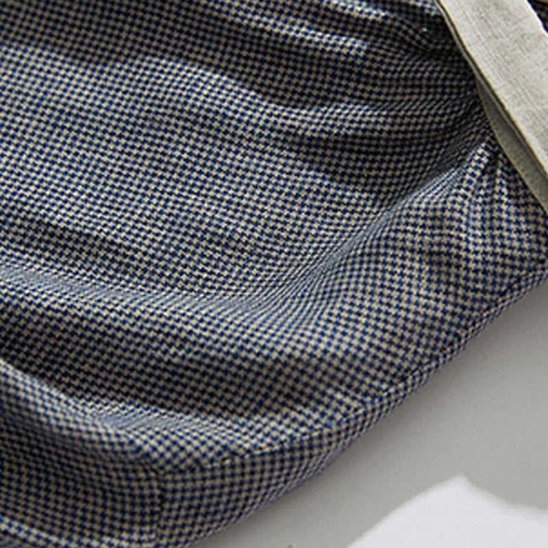 Buddha Stones Commute DimGray チェック柄 ランタン 長袖 コットンリネン ミディドレス ポケット付き - image 4