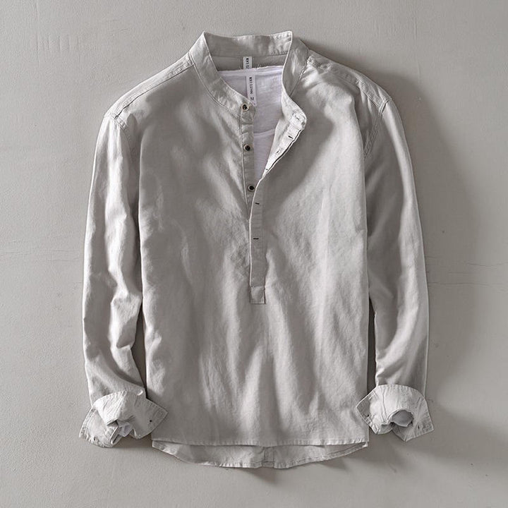 Buddha Stones メンズ コットンリネン 無地 長袖 ハーフボタンシャツ - ゲインズボロ - US/UK/AU40、 EU50 (2XL) - image 3