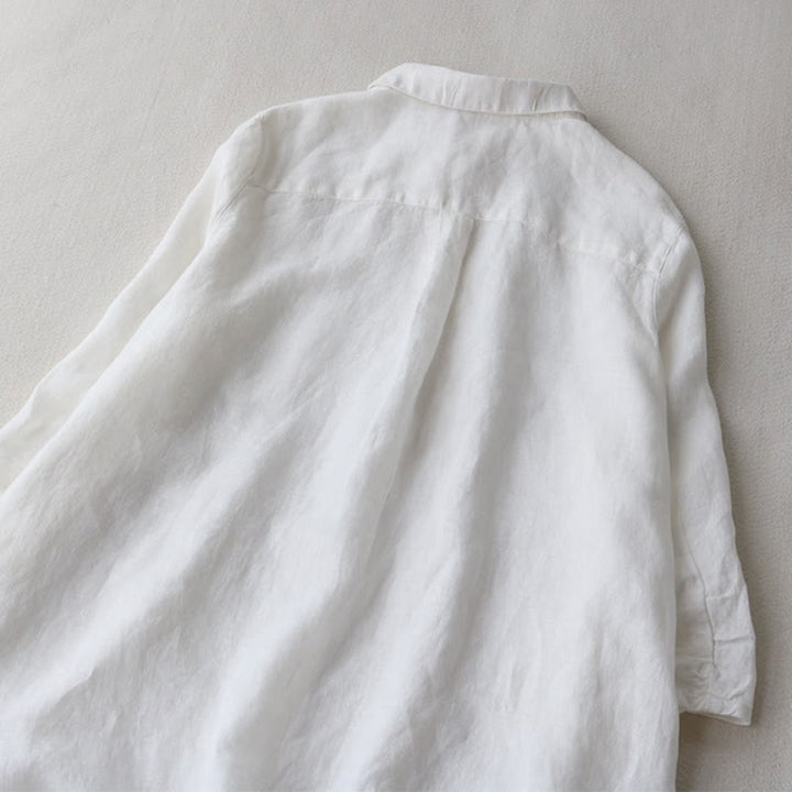 Buddha Stonesボタンデザインラペル七分袖コットンリネンミディドレス（ポケット付き） - image 8