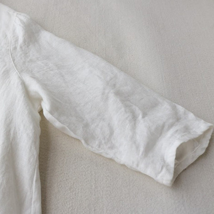 Buddha Stonesボタンデザインラペル七分袖コットンリネンミディドレス（ポケット付き） - image 10