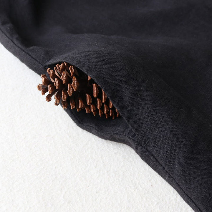 Buddha Stonesボタンデザインラペル七分袖コットンリネンミディドレス（ポケット付き） - image 4