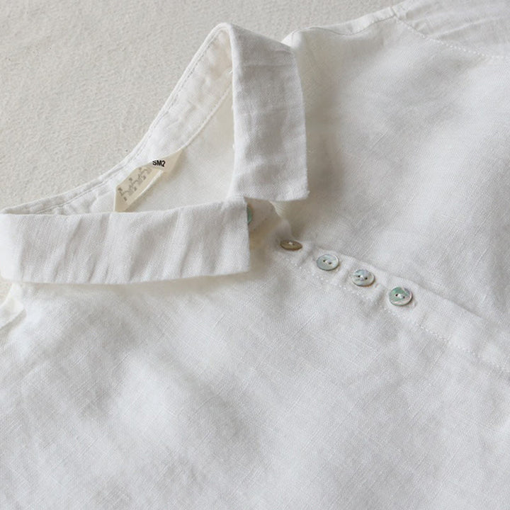 Buddha Stonesボタンデザインラペル七分袖コットンリネンミディドレス（ポケット付き） - image 7