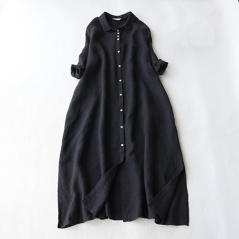 Buddha Stonesボタンデザインのラペル、七分袖、ポケット付きミディドレス - 黒 - US8-10，UK/AU12-14，EU40-42 (2XL) - image 0