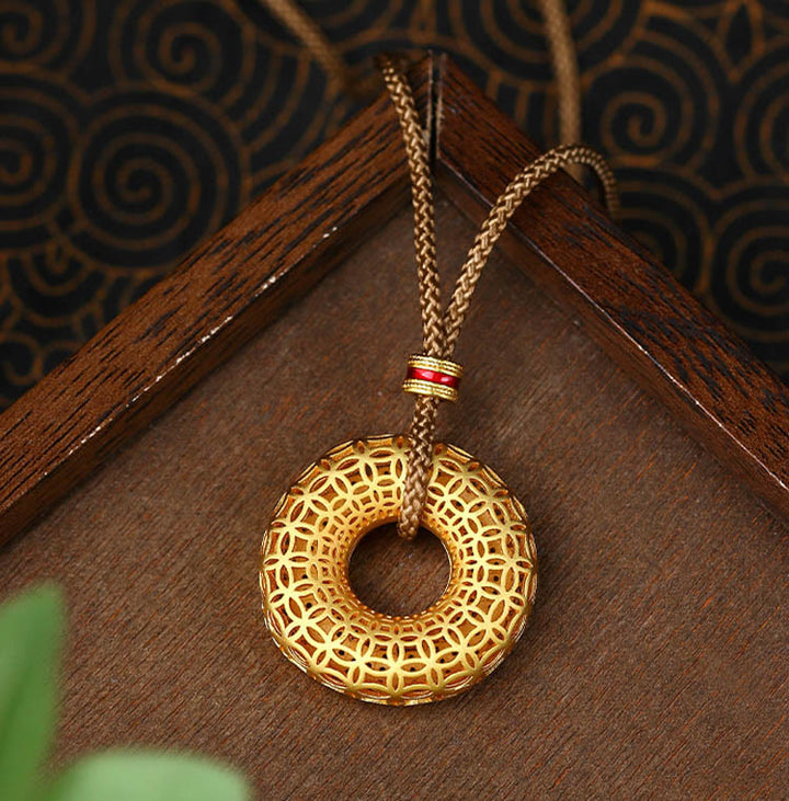 Buddha Stones銅貨模様平和のお守りチャーム銅縁起の良いネックレスペンダント - image 3