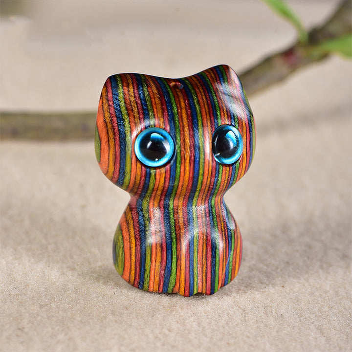Buddha Stones黒檀小葉紫檀かわいい猫 動物 落ち着いた装飾 - レインボーユーカリ（33×24×21mm） - image 15