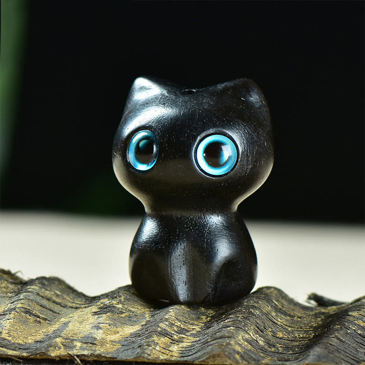 Buddha Stones黒檀小葉紫檀かわいい猫 動物 落ち着いた装飾 - 黒檀（33×24×21mm） - image 0