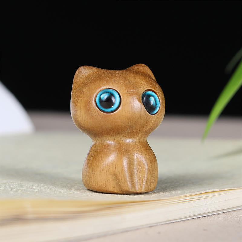 Buddha Stones黒檀小葉紫檀かわいい猫 動物 落ち着いた装飾 - グリーンサンダルウッド（33×24×21mm） - image 6