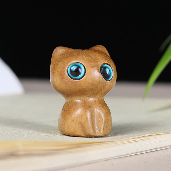 Buddha Stones黒檀小葉紫檀かわいい猫 動物 落ち着いた装飾 - グリーンサンダルウッド（33×24×21mm） - image 6