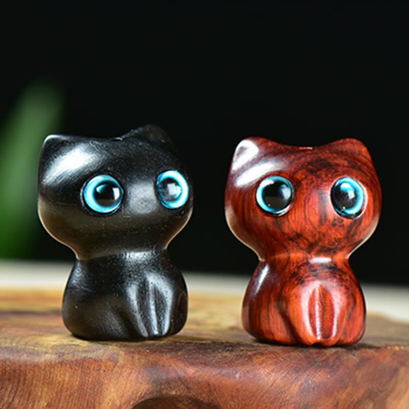 Buddha Stones黒檀小葉紫檀かわいい猫 動物 落ち着いた装飾 - image 12