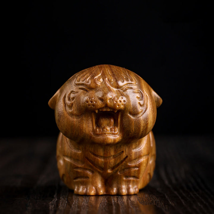Buddha Stones緑白檀 かわいい虎の動物 ポジティブな装飾 - グリーンサンダルウッドタイガー（49×42×58mm） - image 1
