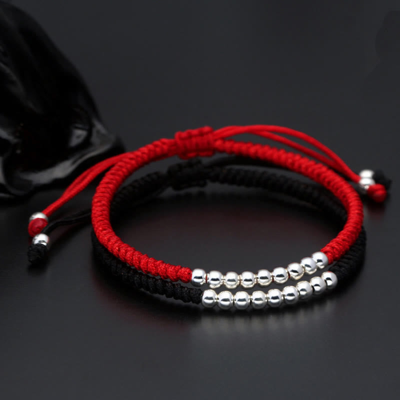 Buddha Stonesレトロ 925 スターリングシルバー シンプルビーズ ノットデザイン 幸運の紐ブレスレット - image 2