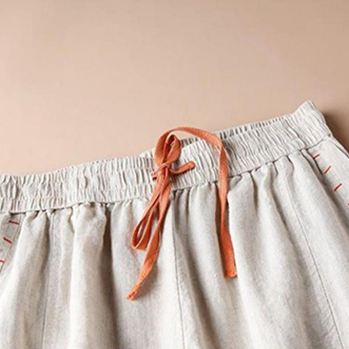 Buddha Stonesカジュアルコットン スリットヘム レディース 7-8丈 ワイドレッグパンツ ポケット付き - image 1