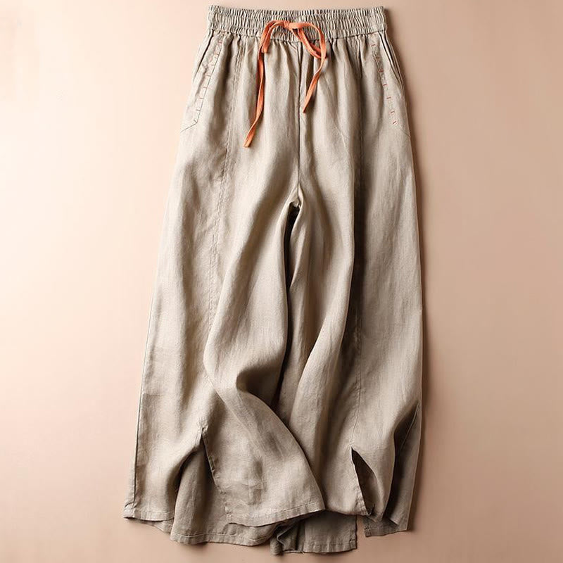 Buddha Stonesカジュアルコットン スリットヘム レディース 7-8丈 ワイドレッグパンツ ポケット付き - バーリーウッド - US8-10，UK/AU12-14，EU40-42 (2XL) - image 7