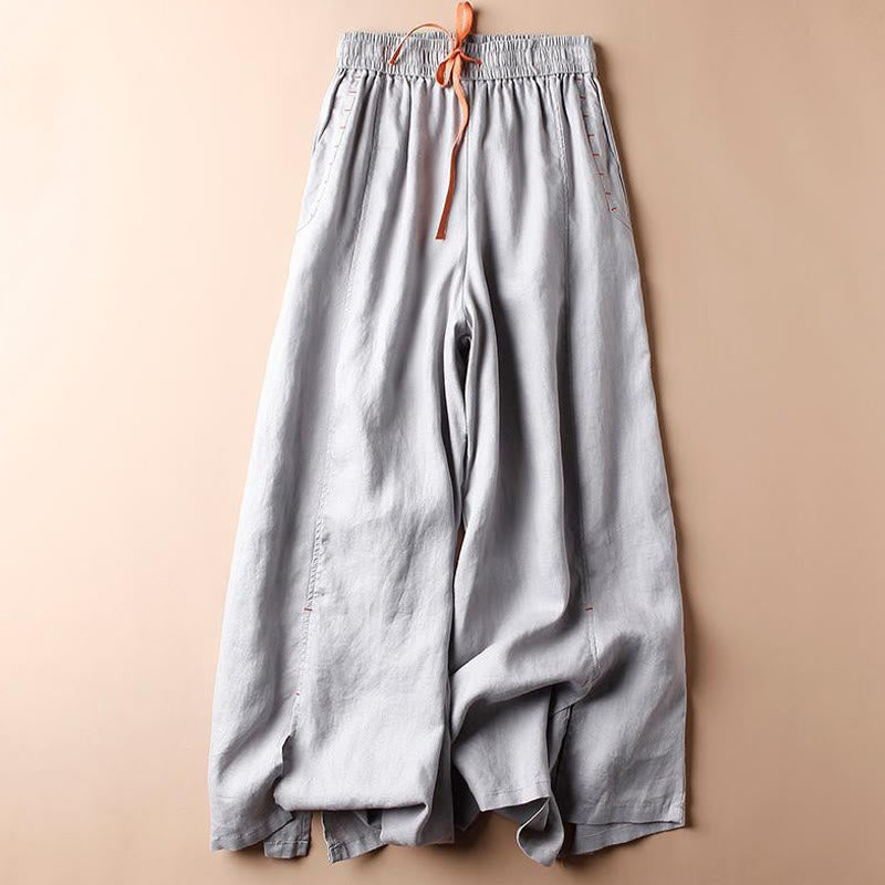 Buddha Stonesカジュアルコットン スリットヘム レディース 7-8丈 ワイドレッグパンツ ポケット付き - ライトスチールブルー - US8-10，UK/AU12-14，EU40-42 (2XL) - image 11