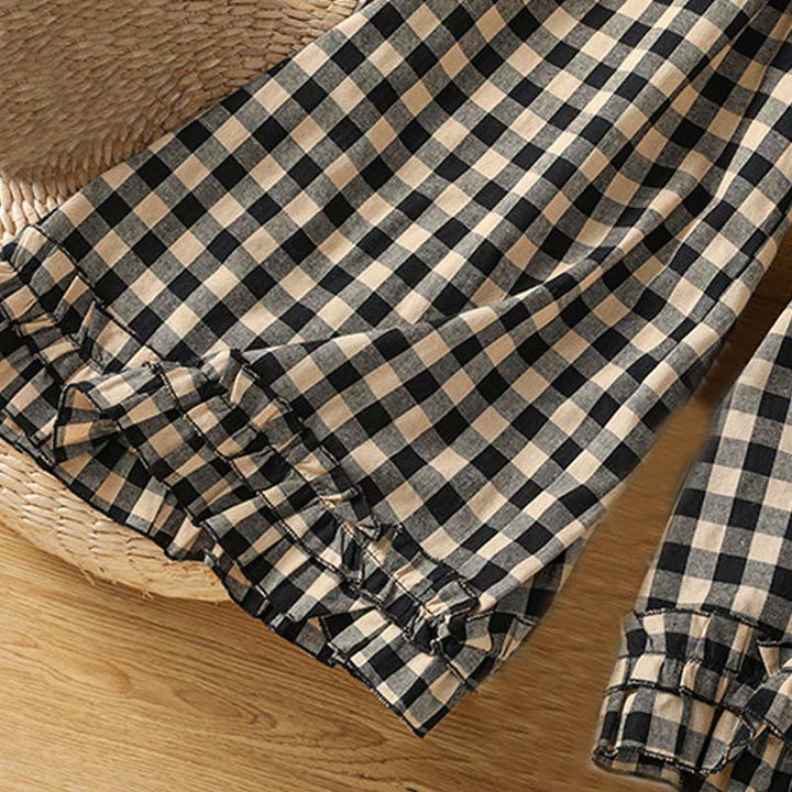 Buddha Stonesカジュアルコットンステッチグリッドレディース7-8丈ワイドレッグパンツ（ポケット付き） - image 5