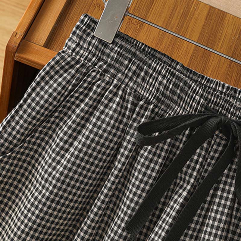 Buddha Stonesカジュアルコットンステッチグリッドレディース7-8丈ワイドレッグパンツ（ポケット付き） - image 10