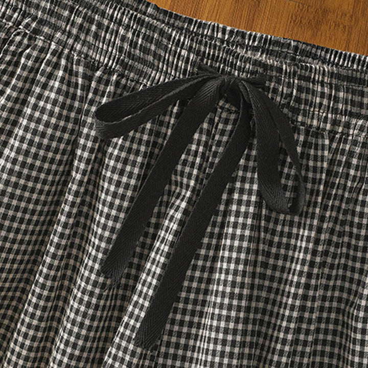 Buddha Stonesカジュアルコットンステッチグリッドレディース7-8丈ワイドレッグパンツ（ポケット付き） - image 13