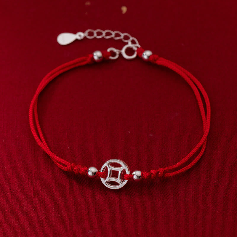 Buddha Stones925スターリングシルバー 中空銅コイン 幸運の紐ブレスレット - 925スターリングシルバー（手首周り：15～18cm） - image 0