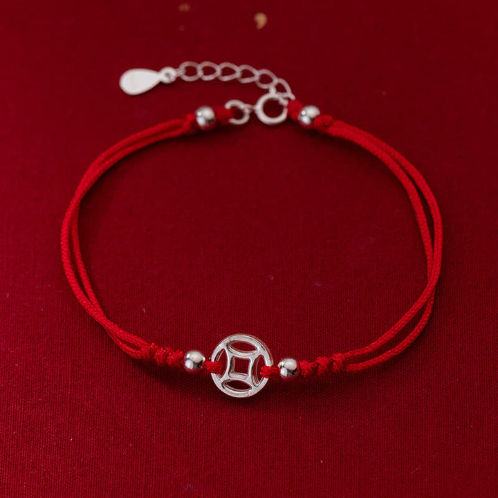 Buddha Stones925スターリングシルバー 中空銅コイン 幸運の紐ブレスレット - 925スターリングシルバー（手首周り：15～18cm） - image 0