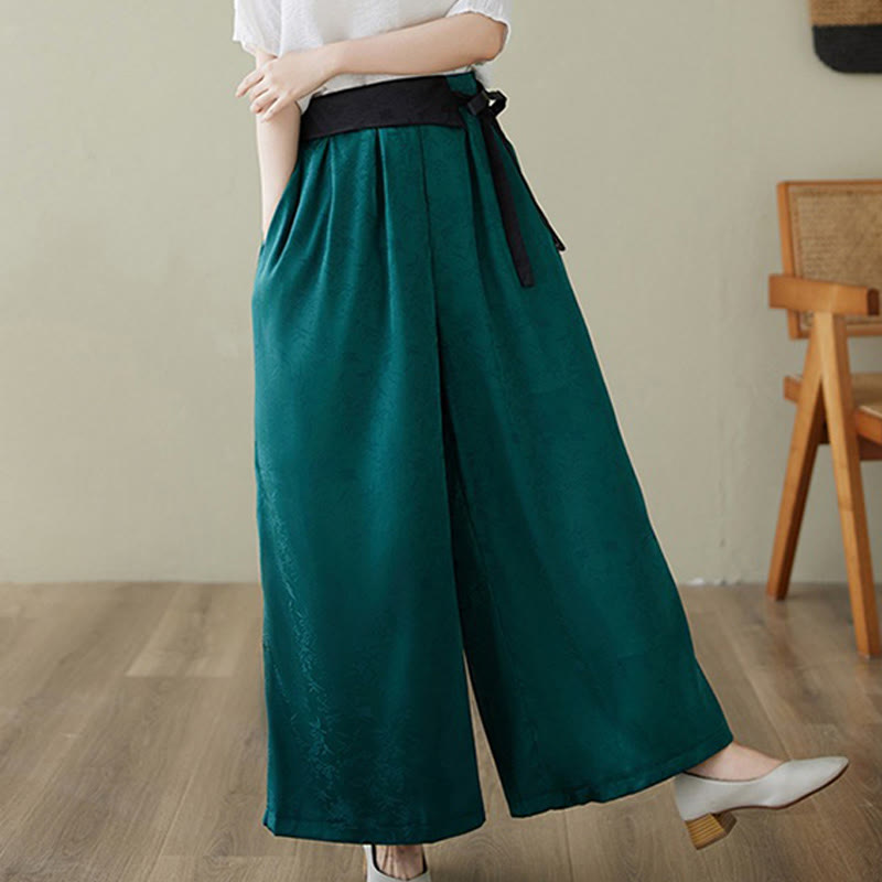 Buddha Stonesカジュアル ジャカード レースアップ コットン レディース ワイドレッグパンツ ポケット付き - image 7